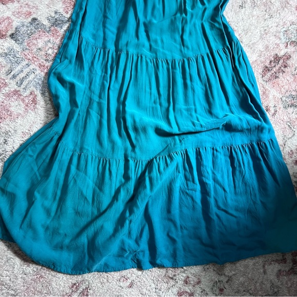 Teal One Shoulder Boho Tiered Midi Dress - Picture 3 of 5